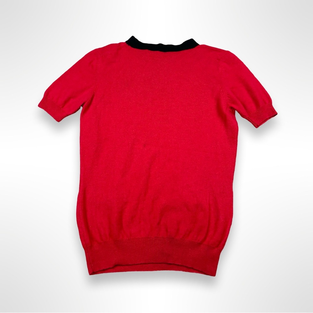 Carolina Herrera Red Crewneck Short Sleeve Sweater with Black Trim - Picture 2 of 6